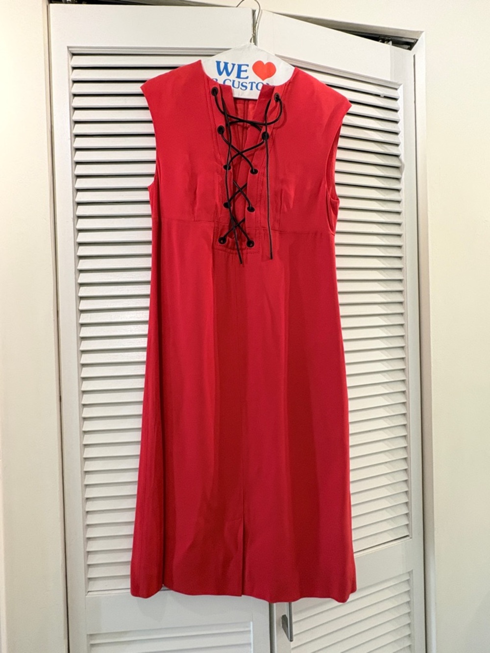 Sonia Rykiel Red Sleeveless Midi Dress with Lace-Up Front Detail